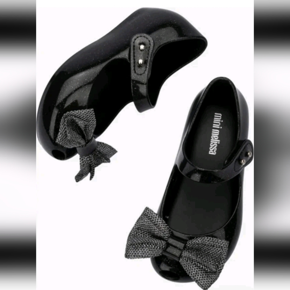 Mini Melissa Kids Black Ultragirl Sweet X Mary Jane Jelly Flats Bow Shoes 11